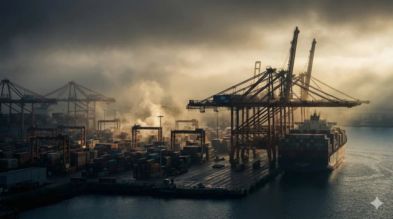 Port with container ships and cranes